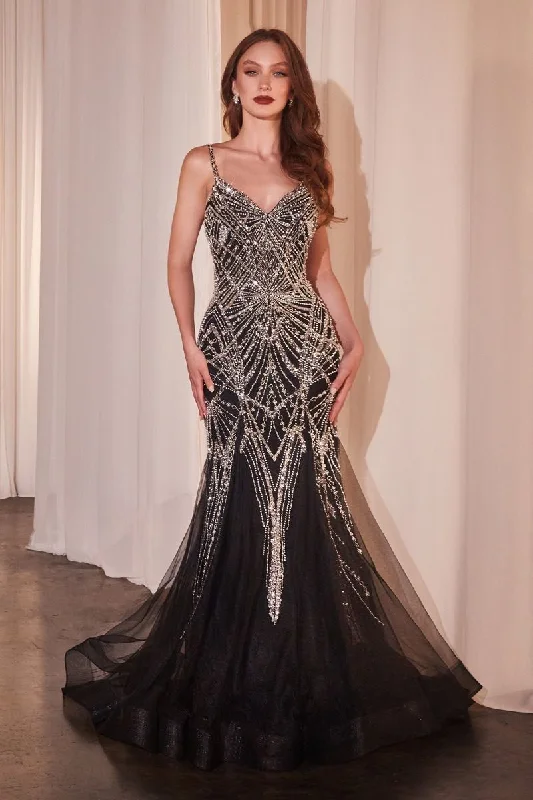 Sheer Panel Dress Cinderella Divine CD9317 Long Formal Mermaid Prom Dress