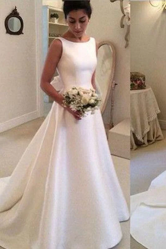 Dark Green Dress Classic Satin A Line Long Backless Wedding Dress