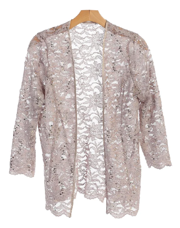 Luxe Embroidered Gown Cocoa L Formal Lace Scallop Edge Jacket Sale