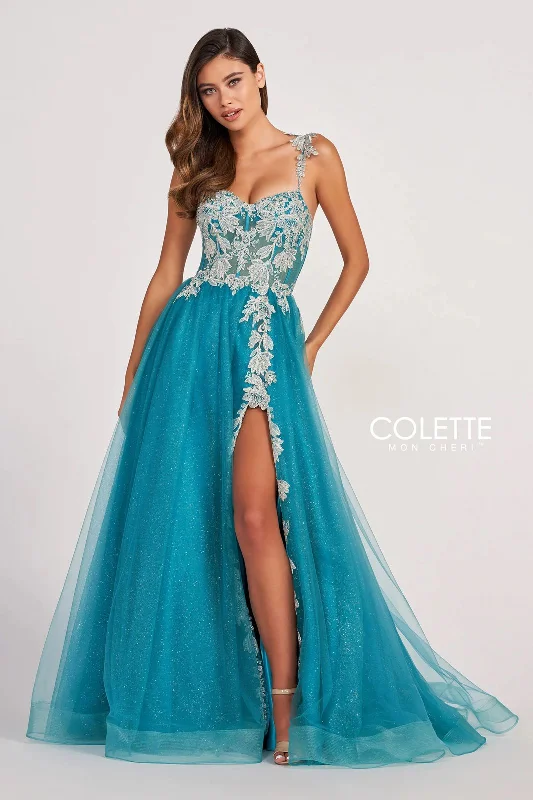 Glittering Evening Gown Colette CL2020 Glitter Prom Applique Long Formal Ball Gown