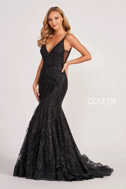 Puffy Sleeve Dress Colette CL2021 Fitted Prom Long Glitter Formal Mermaid Dress