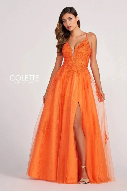 Metallic Formal Dress Colette CL2025 Beaded Applique Long Formal Prom Dress