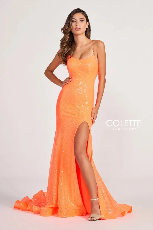 Romantic Floral Dress Colette CL2060 Fitted Long Formal Sequin Prom Dress