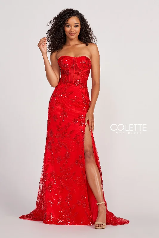 Luxe Embroidered Gown Colette CL2068 Beaded Long Formal Fitted Prom Dress
