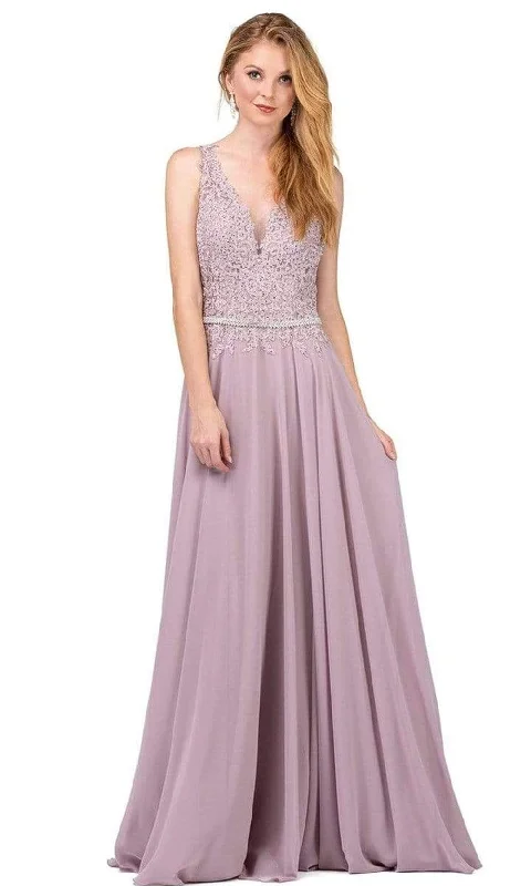 Sophisticated Maxi Dress Dancing Queen - Beaded Lace V-neck A-line Prom Dress 2161