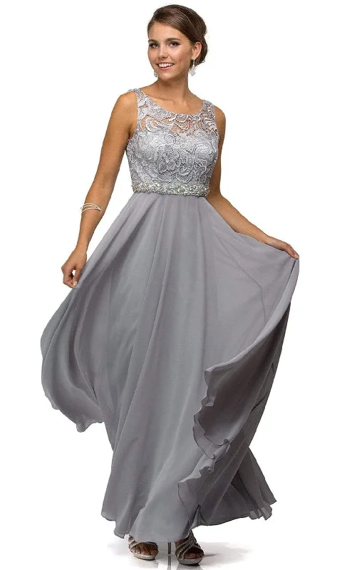 Fancy Beaded Gown Dancing Queen - Sleeveless Lace Bodice Chiffon Prom Dress 9325