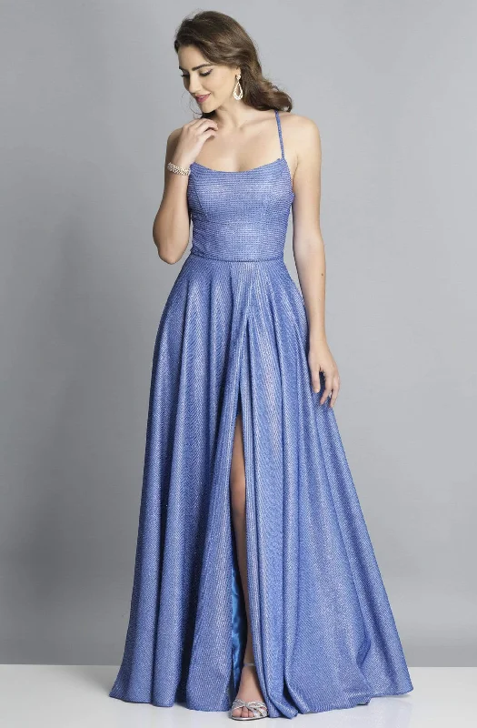 Winter Ball Gown Dave & Johnny - Scoop Neck Spaghetti Strap Glitter Knit A-Line Dress with Slit A6933 Winter Ball Gown Dave & Johnny - Scoop Neck Spaghetti Strap Glitter Knit A-Line Dress with Slit A6933