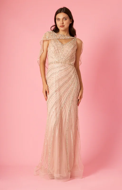 Exquisite Couture Dress Dylan & Davids Long Couture Beaded Formal Cape Dress
