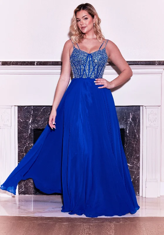 Puffy Formal Dress Dylan & Davids Long Formal Royal Blue Beaded Top Dress