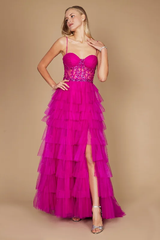 Artistic Embroidered Dress Dylan & Davids Long Fuchsia Corset Prom Ball Gown
