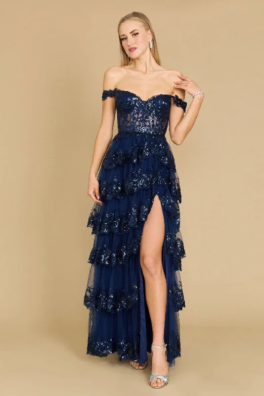 Fashionable Formal Dress Dylan & Davids DD1343 Long Sequin Sheer Corset Prom Dress