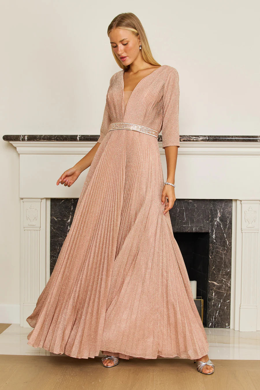 Lavish Evening Gown Dylan & Davids Long Sleeve Formal Evening Dress Rose Gold