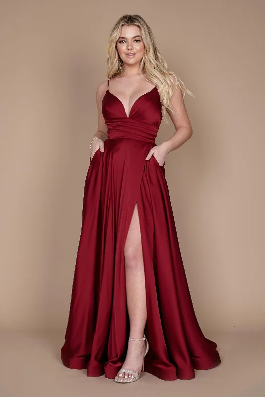 Fitted Formal Dress Dylan & Davids Long Spaghetti Strap Prom Formal Gown Burgundy