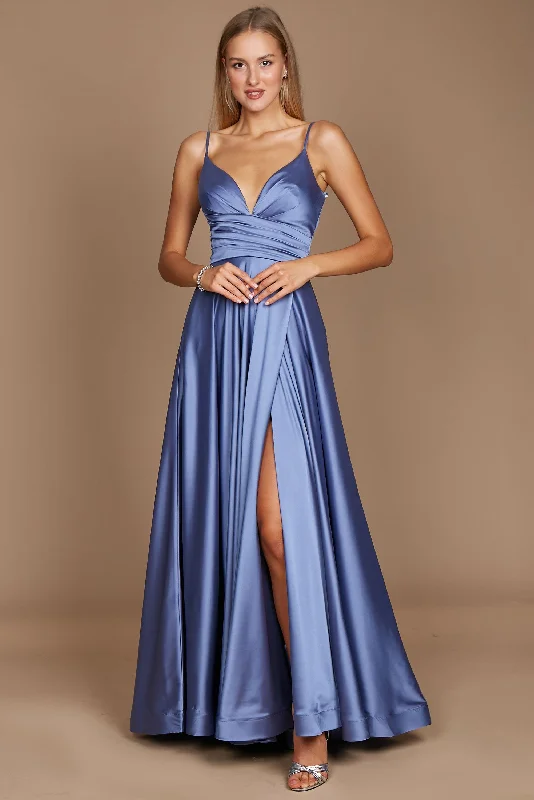 Applique Gown Dylan & Davids Long Spaghetti Strap Prom Formal Gown Smokey Blue