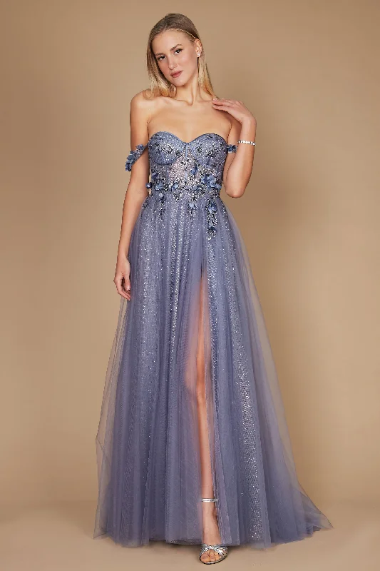 Chic Satin Dress Dylan & Davids Long Strapless Floral Off Shoulder Formal Prom Dress