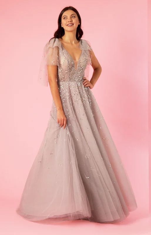 Garden Party Gown Dylan & Davids Short Sleeve Silver Formal Evening Dress