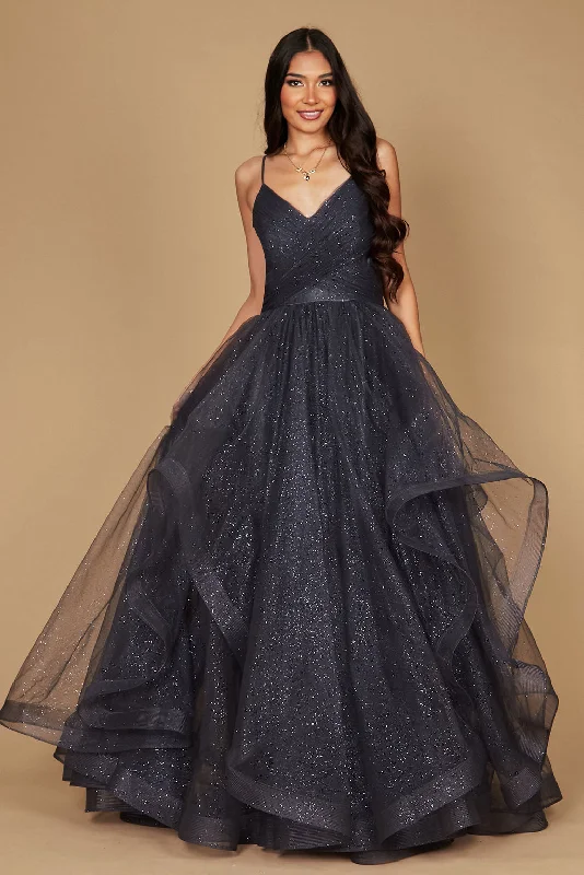 Modern Tulle Dress Dylan & Davids Sparkling Long Formal Ball Gown Charcoal