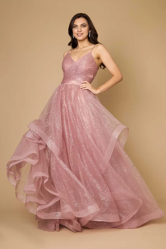 Ruched Satin Dress Dylan & Davids Sparkling Long Formal Ball Gown Mauve