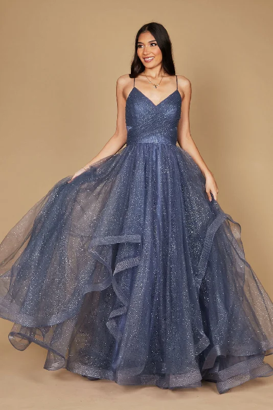 Delicate Lace Dress Dylan & Davids Sparkling Long Formal Ball Gown Periwinkle