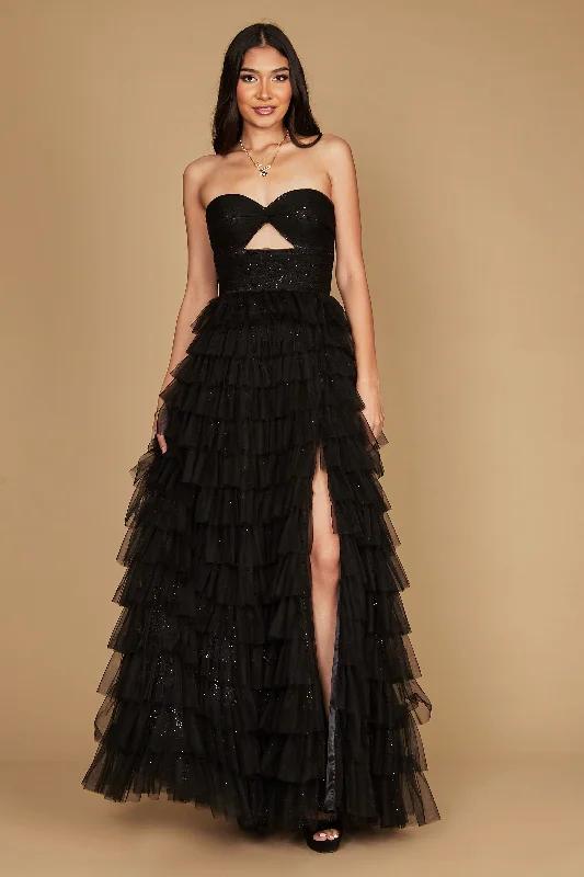 Silk Ball Gown Dylan & Davids Strapless Ruffle Skirt Prom Ball Gown