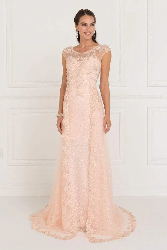 Trendy Evening Gown Elizabeth K Bridal - GL1539 Lace Embellished Illusion Jewel Sheath Dress Trendy Evening Gown Elizabeth K Bridal - GL1539 Lace Embellished Illusion Jewel Sheath Dress