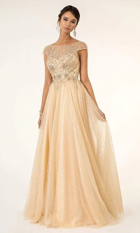 Lavish Evening Gown Elizabeth K - GL1954 Embellished Bateau Mesh A-line Gown
