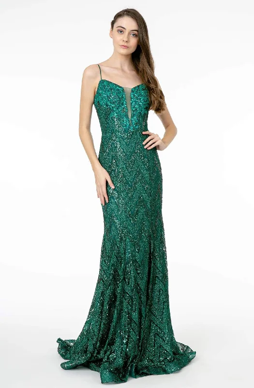 Bold Print Formal Dress Elizabeth K - GL2950 Sequined Deep V-Neck Trumpet Dress