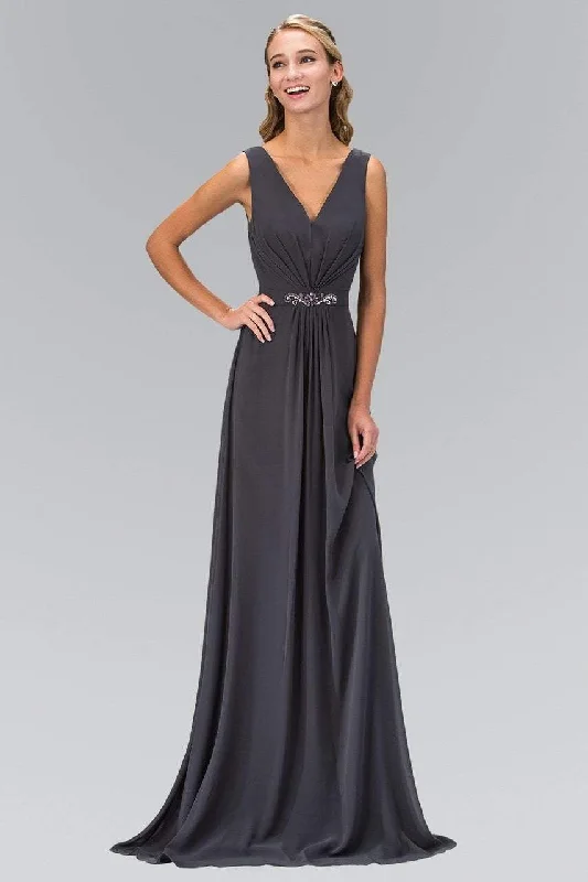 Polished Formal Dress Elizabeth K - GL1389 Jewel-Accented Pleated V-Neck Chiffon Dress Polished Formal Dress Elizabeth K - GL1389 Jewel-Accented Pleated V-Neck Chiffon Dress
