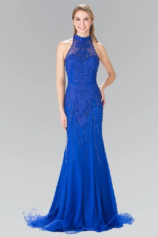 Regal Velvet Gown Elizabeth K - GL2263 Sequined Halter Long Dress