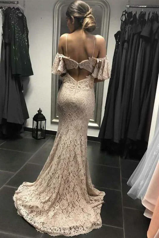 Trendy Party Dress Excellent Elegant Eye-catching Ivory Mermaid Spaghetti Straps Open Back Prom Lace Wedding Dress Trendy Party Dress Excellent Elegant Eye-catching Ivory Mermaid Spaghetti Straps Open Back Prom Lace Wedding Dress