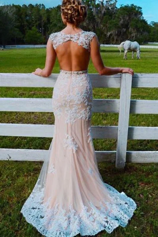 Lush Satin Gown Excellent Graceful Amazing Sweep Train Open Back Tulle Prom with Appliques Mermaid Wedding Dress Lush Satin Gown Excellent Graceful Amazing Sweep Train Open Back Tulle Prom with Appliques Mermaid Wedding Dress