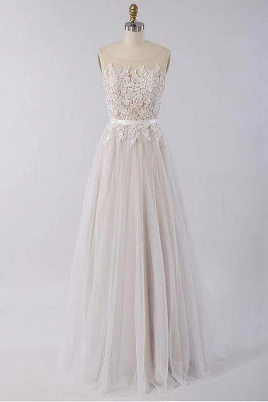 Bold Print Formal Dress Floor Length Appliques A-line Tulle Wedding Dress