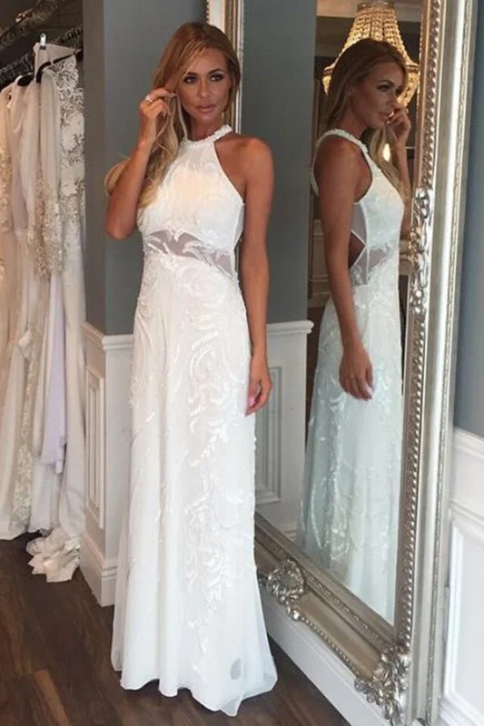 Rhinestone Embellished Dress Sleeveless Floor Length Lace Beach Wedding Dress