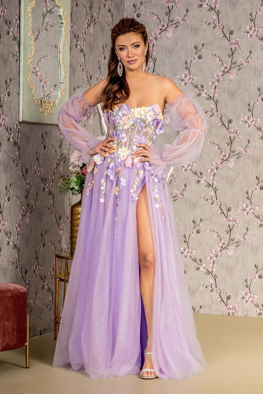 Rhinestone Embellished Dress Glitter Detachable Sleeves Formal Long Prom Dress