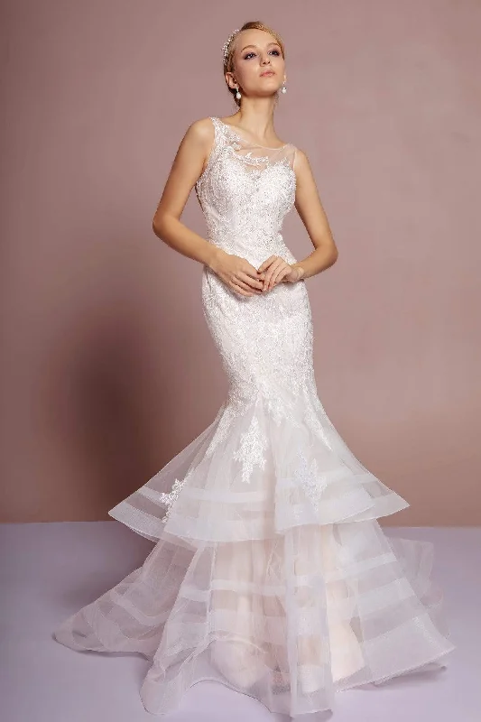 Floral Embroidery Dress GLS by Gloria - GL2689 Embellished Bateau Layered Mermaid Dress Floral Embroidery Dress GLS by Gloria - GL2689 Embellished Bateau Layered Mermaid Dress