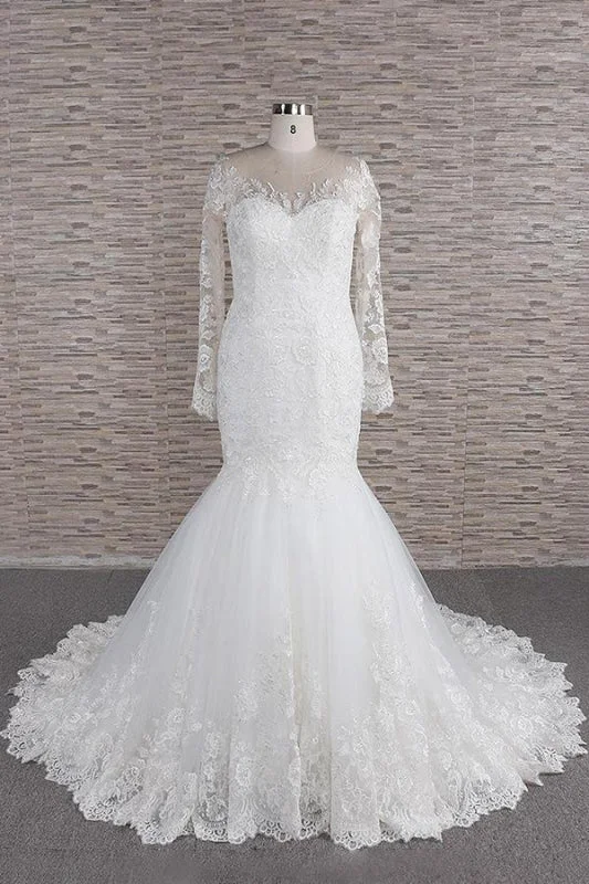 Regal Velvet Gown Graceful Appliques Long Sleeve Mermaid Wedding Dress