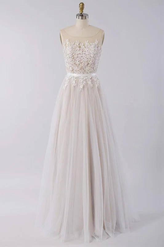 Lace Sleeves Dress Graceful Appliques Tulle A-line Wedding Dress