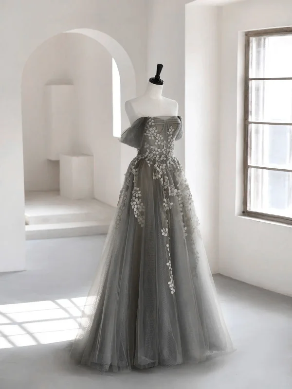 Gorgeous Party Dress Gray Sweetheart Neck A line Lace Long Prom Dress, Gray Formal Dress Gorgeous Party Dress Gray Sweetheart Neck A line Lace Long Prom Dress, Gray Formal Dress