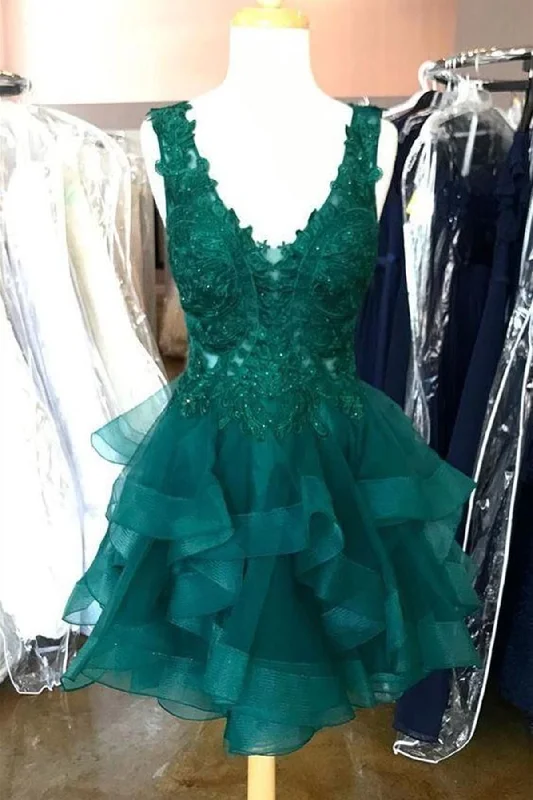 Dainty Chiffon Dress Green Lace V Neck Fluffy Tulle Short Prom Dresses, Green Lace Homecoming Dresses, Short Green Formal Evening Dresses WT1035 Dainty Chiffon Dress Green Lace V Neck Fluffy Tulle Short Prom Dresses, Green Lace Homecoming Dresses, Short Green Formal Evening Dresses WT1035
