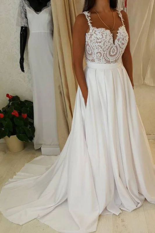 Mermaid Cut Dress Ivory Spaghetti Strap Lace Top A-line Sweetheart Beach Wedding Dress Mermaid Cut Dress Ivory Spaghetti Strap Lace Top A-line Sweetheart Beach Wedding Dress