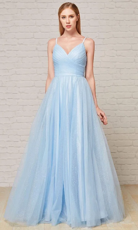 Lush Satin Gown J'Adore Dresses - J18021 Pleat-Detailed Glitter Tulle Gown