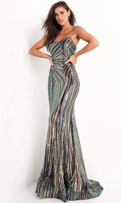 Elegant Beaded Dress Jovani - 04810 Strapless Geometric Sequined Dress