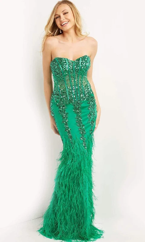 Show-Stopping Evening Gown Jovani - 08142 Strapless Corset Feather Gown