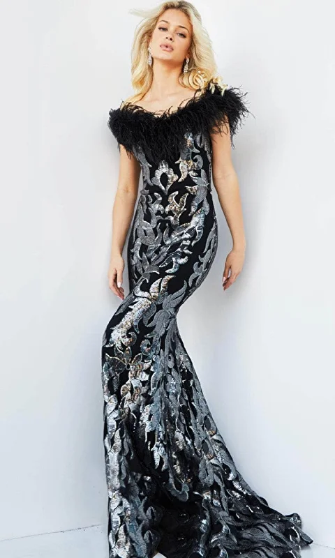 Statement Prom Dress Jovani 22346 - Sequin and Feathered Evening Gown