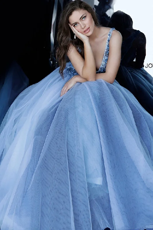 Off-White Gown Jovani 3110 Long Ballgown Prom Dress Sheer Bodice V Neckline Floral Applique Off-White Gown Jovani 3110 Long Ballgown Prom Dress Sheer Bodice V Neckline Floral Applique