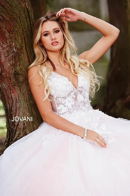Chic Maxi Dress Jovani 55634 floral appliques prom dress ballgown Lace Tulle Long V Neck
