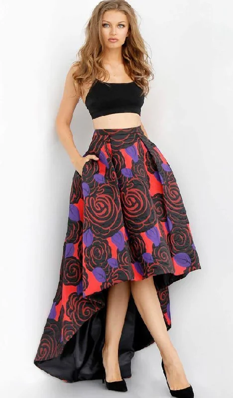 Embellished Maxi Dress Jovani M40911 Two-Piece Floral Printed A-line Prom Dress