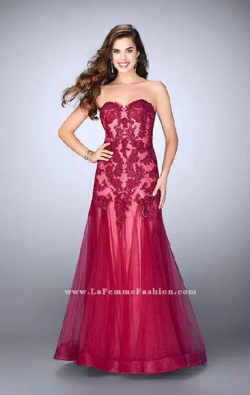 Luxury Satin Gown La Femme - 23578SC Embellished Sweetheart Neck Long Dress