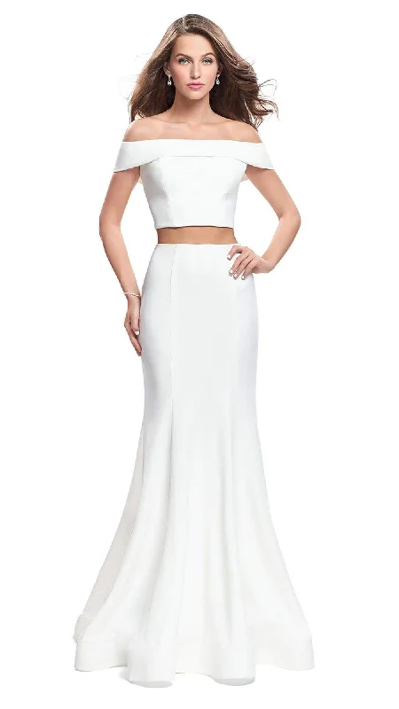 Modest Chiffon Dress La Femme - 25578 Two-Piece Fold-Over Off Shoulder Jersey Gown