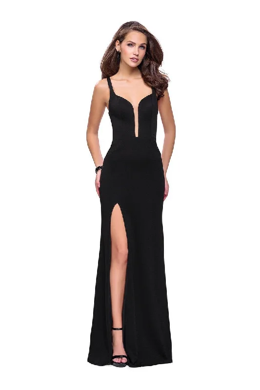 Structured Evening Gown La Femme - 25720 Plunging Sweetheart Fitted Jersey Dress